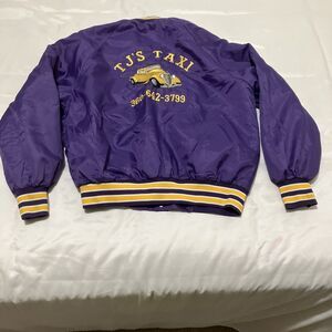 Vintage Satin Jacket TJ’s TAXI Purple Yellow Embroidered TONY Retro Men’s L